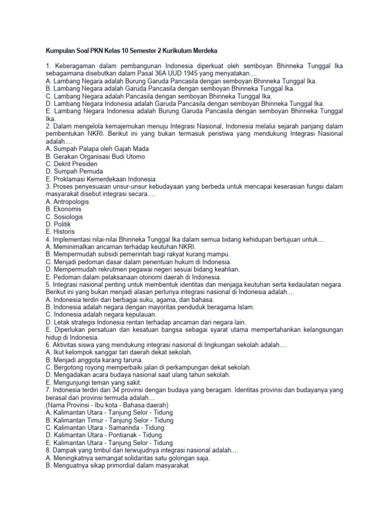 Soal PTS Ekonomi Kelas 10 Semester 2 Kurikulum Merdeka 2026 Lengkap Kunci Jawaban