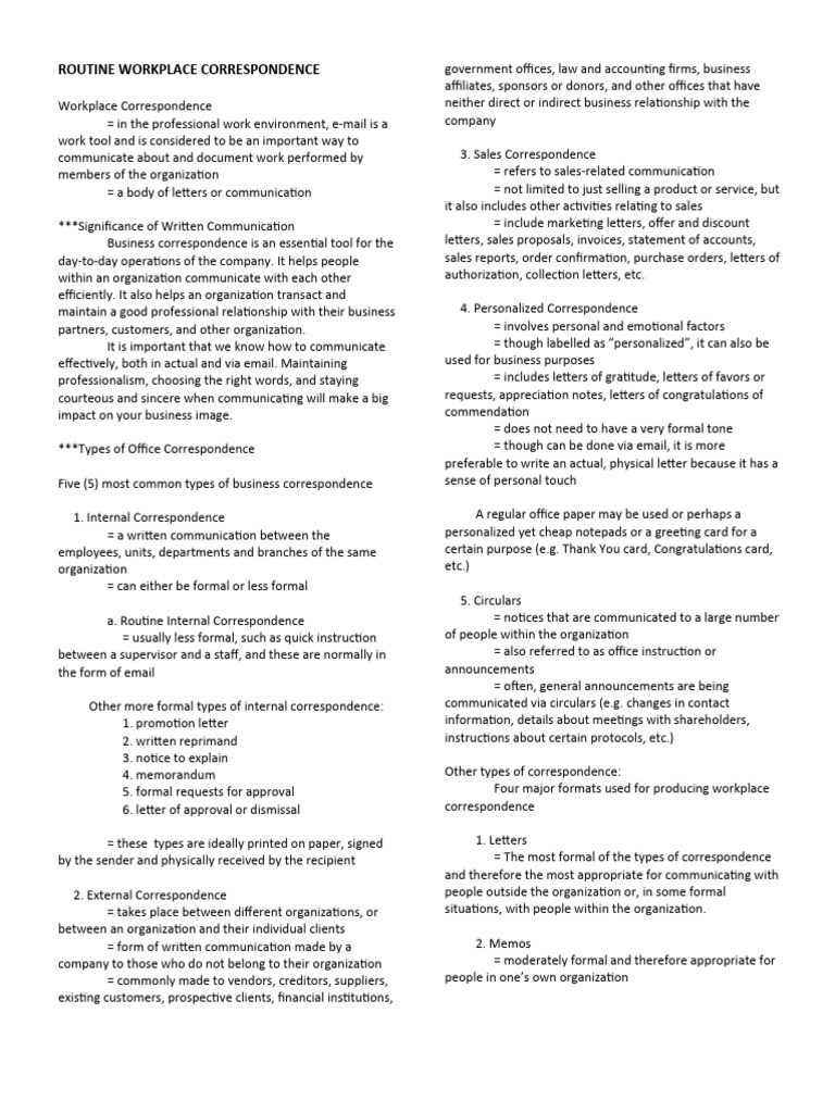 Routine Workplace Correspondence | PDF | Résumé | Sales