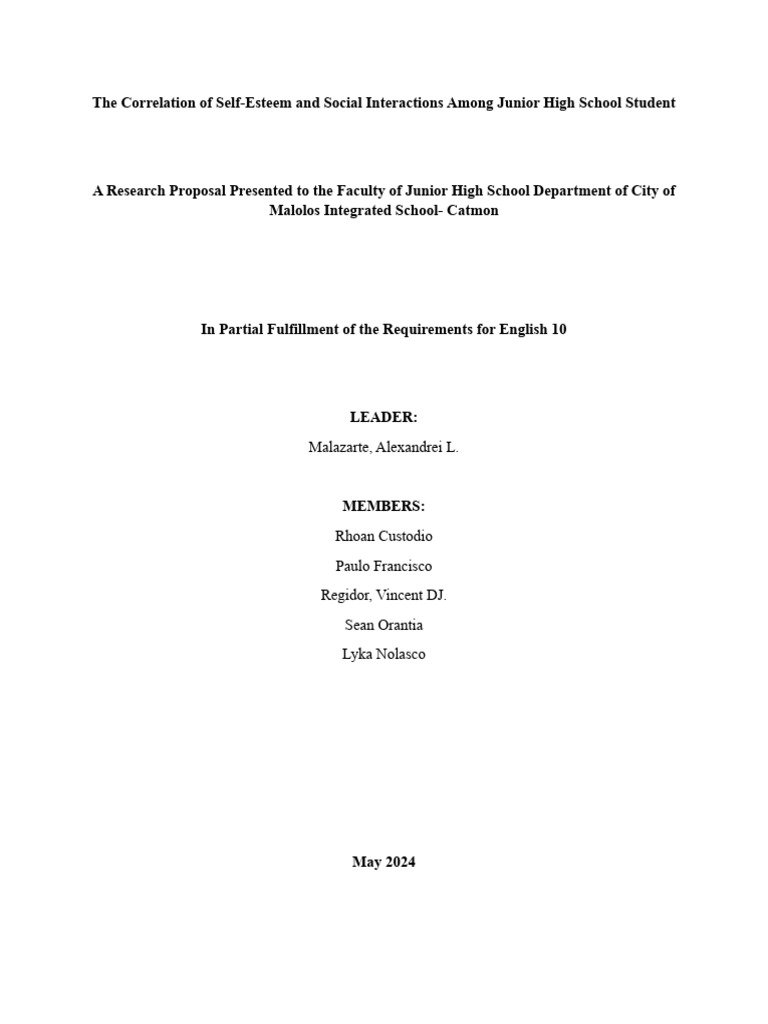 Group 5 The Correlation of Self Esteem and Social Interactions Among ...