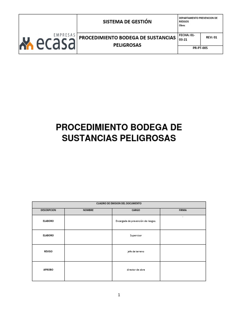 Procedimiento Almacenamiento Sustancias Peligrosas | PDF | Mercancías ...