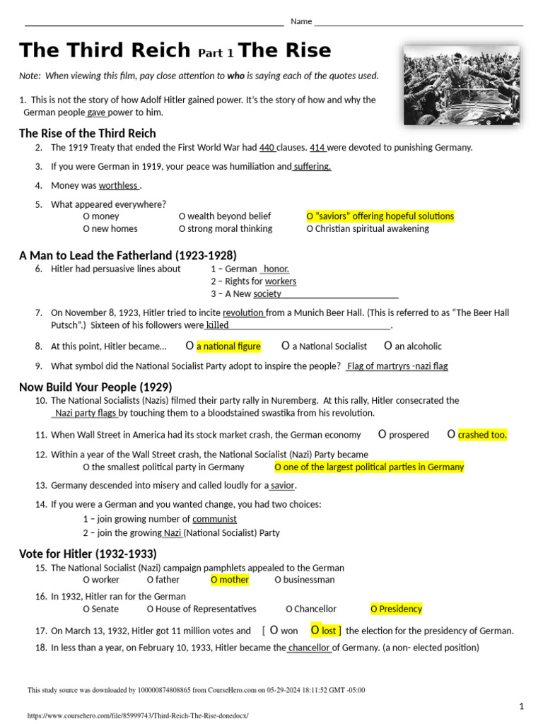 Third Reich Worksheet PDFGermany Adolf