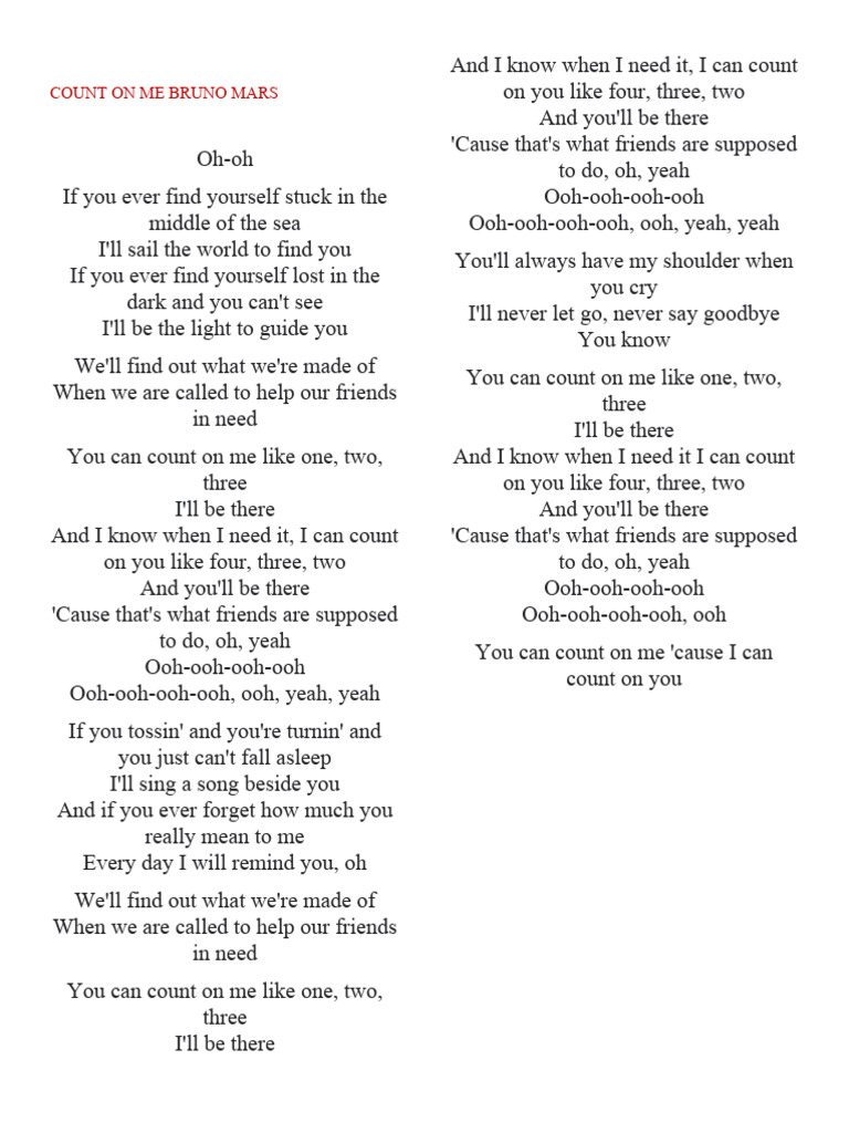 Count On Me Bruno Mars | PDF | Poetry