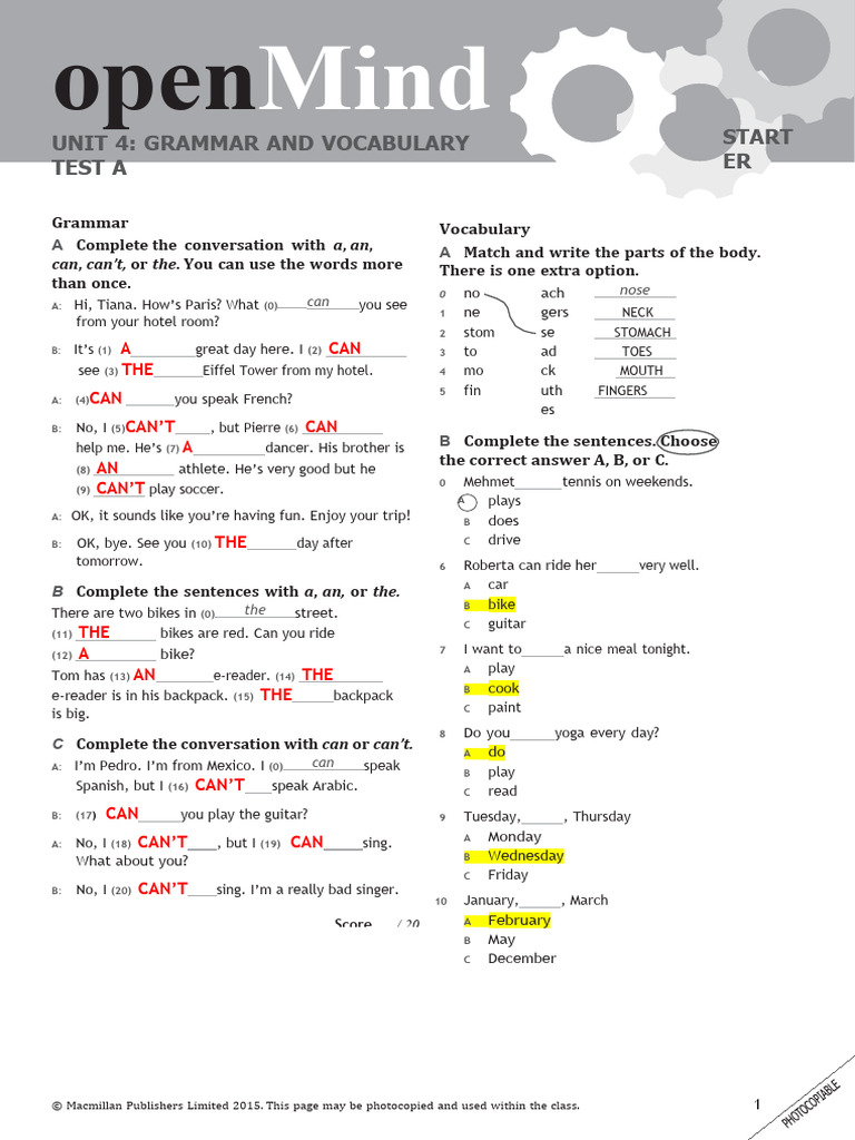 Unit 4 Grammar & Vocabulary Test | PDF | Linguistics