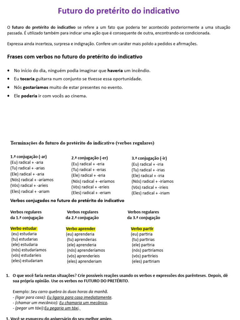 Futuro do Pretérito: Uso e Exemplos | PDF | Artes Linguísticas e ...