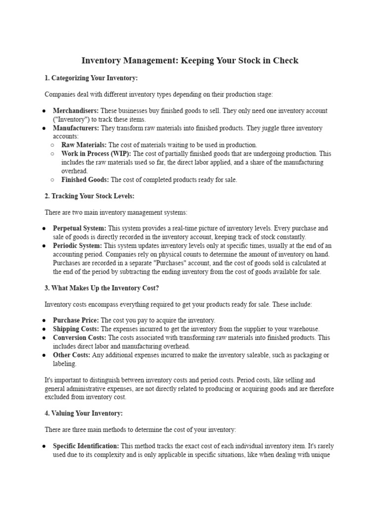 Inventory Summary and Management Guide | PDF | Inventory | Cost Of ...