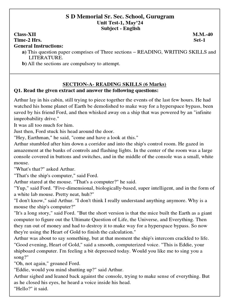 Class 12 English Unit Test Answers | PDF | Corporate Social Responsibility