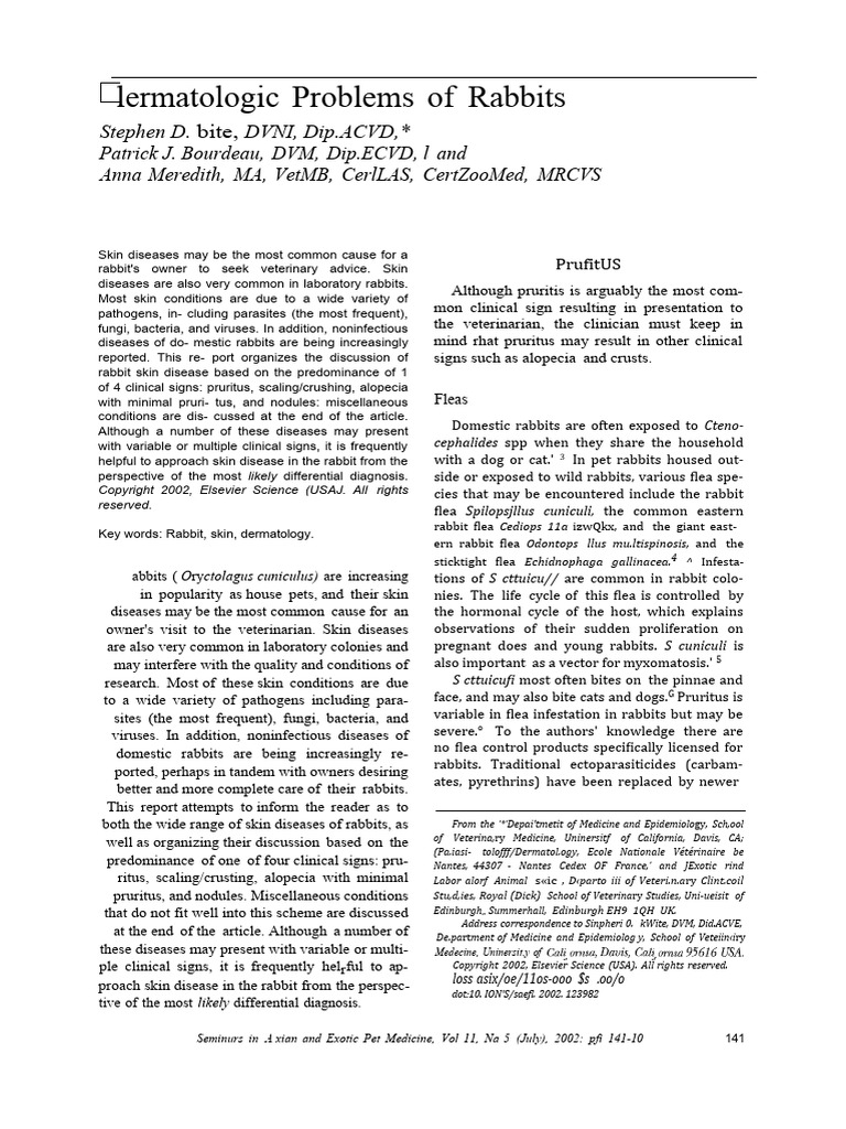 Dermatologic Problems of Rabbits | PDF | Clinical Medicine | Medical ...