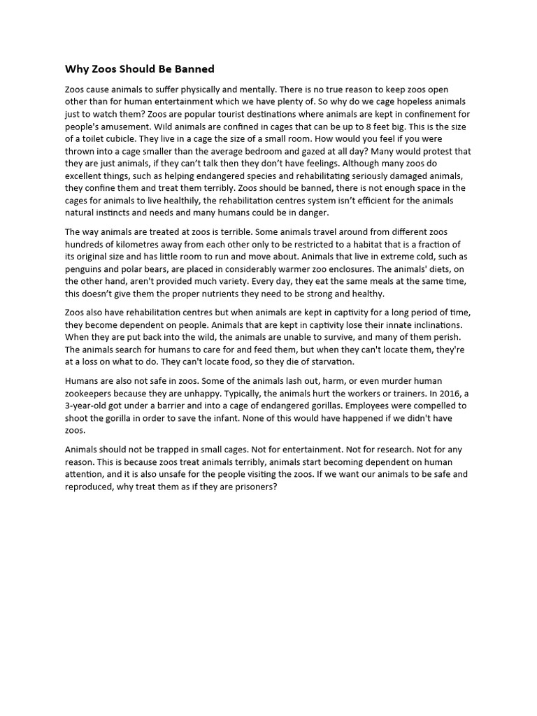 Why zoos should be banned final pdf zoo zoology