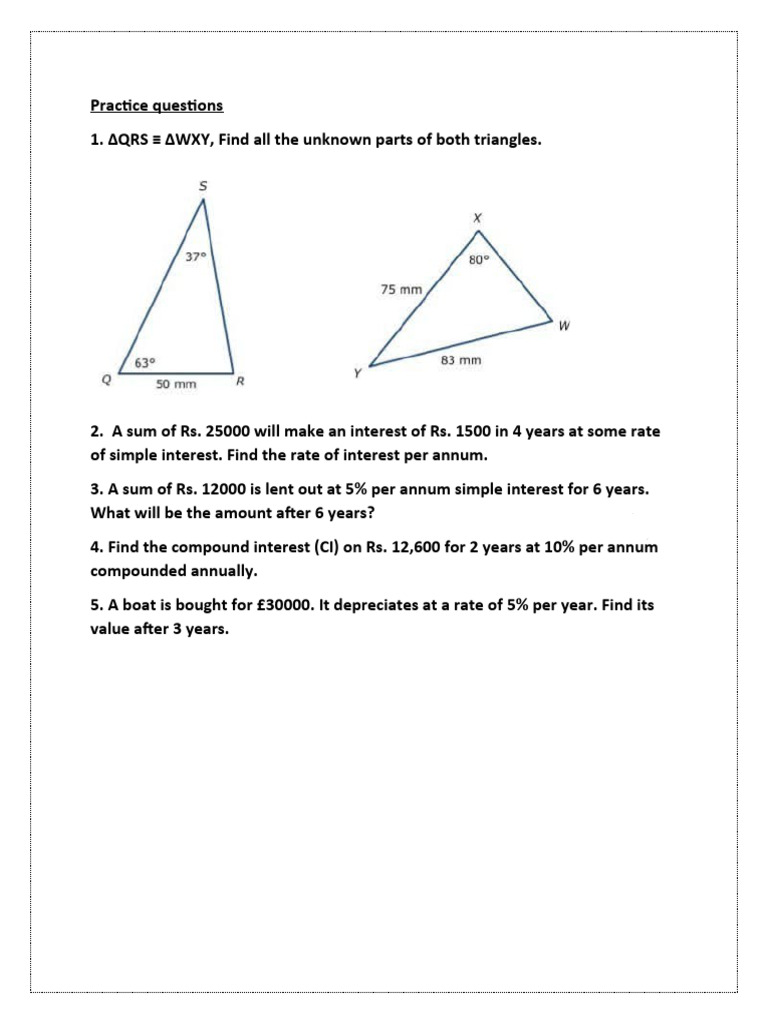 Triangle and Interest Practice Questions | PDF