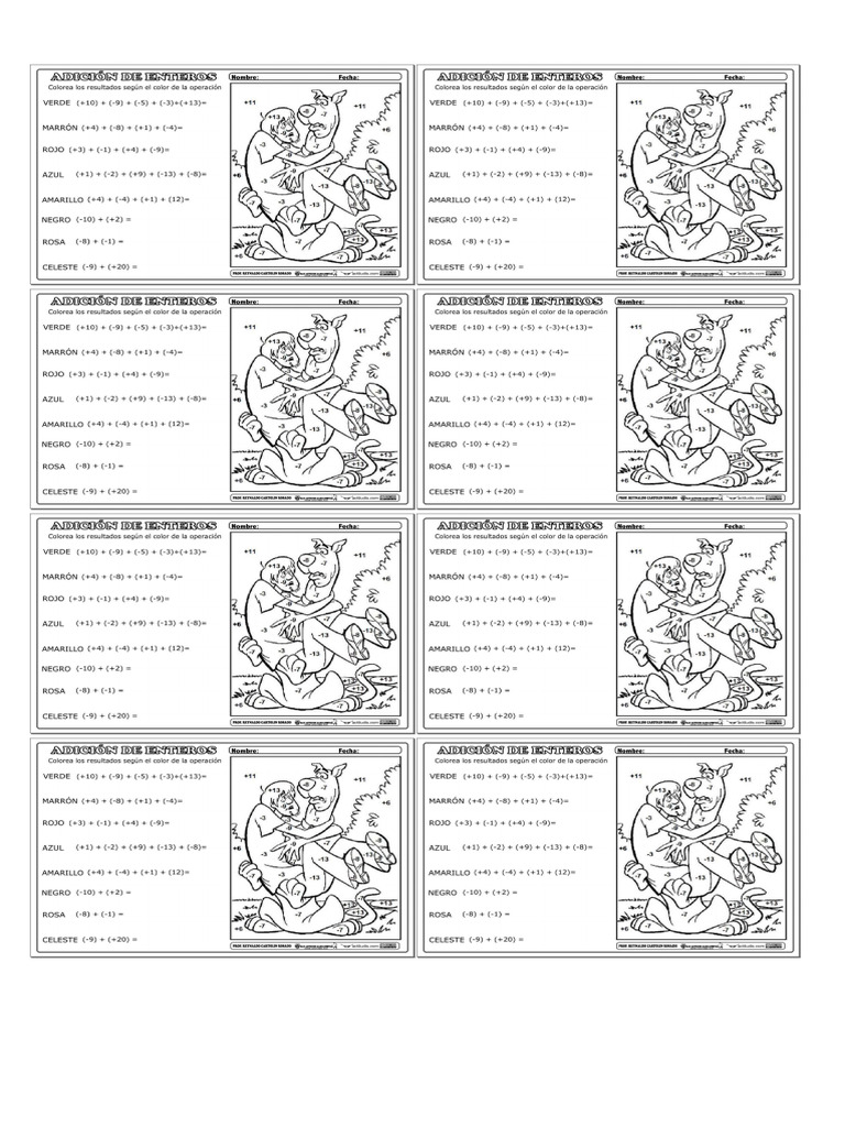 ACTIVIDAD COLOREAR DE NUMEROS ENTEROS | PDF