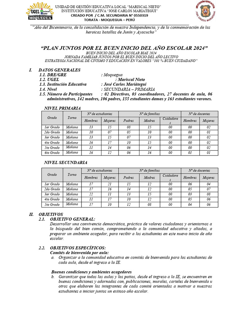 Plan Juntos Por El Buen Inicio - 2024-JCM | PDF | Bienestar