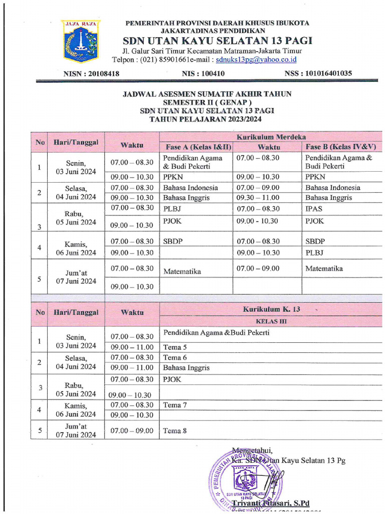 Jadwal Asat Semester Genap Tahun Pelajaran 2023 2024 Pdf