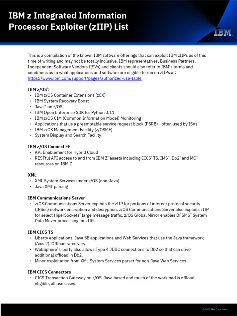 IBM Z Integrated Information Processor Exploiter (zIIP) List | PDF ...