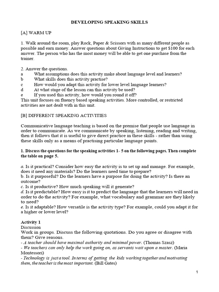 Teaching Speaking Pdf Learning Teachers