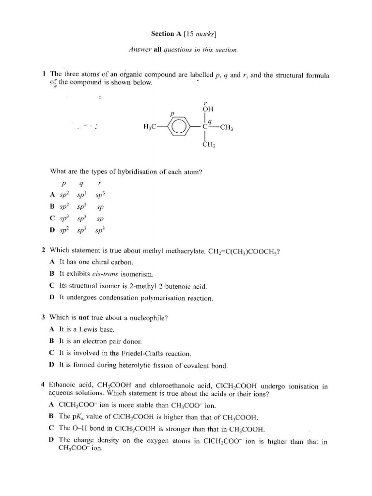Chemistry Sem 3 Actual Question 2018 | PDF