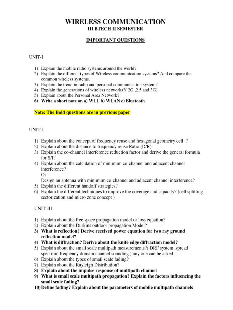 Key Questions in Wireless Communication | PDF | Cellular Network ...