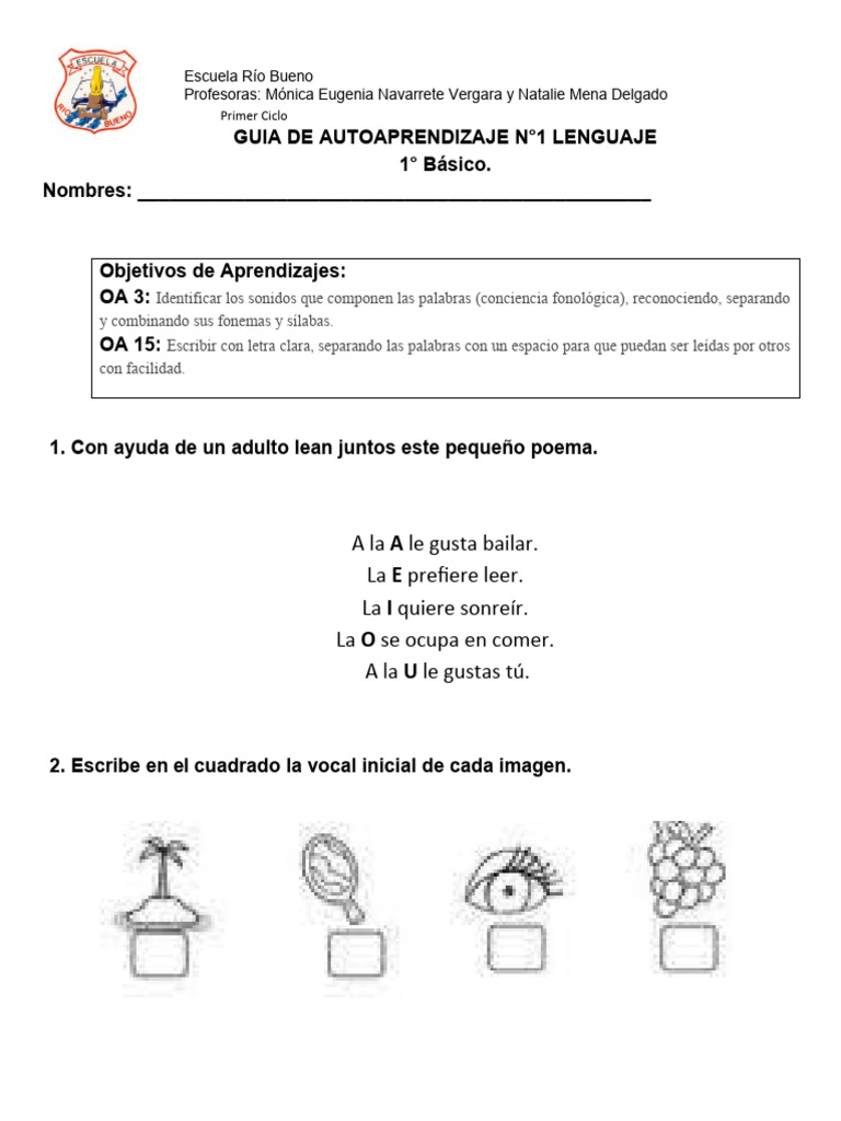 Lenguaje Guia-N°1 1°-Básico | PDF | Artes del Lenguaje y Comunicación