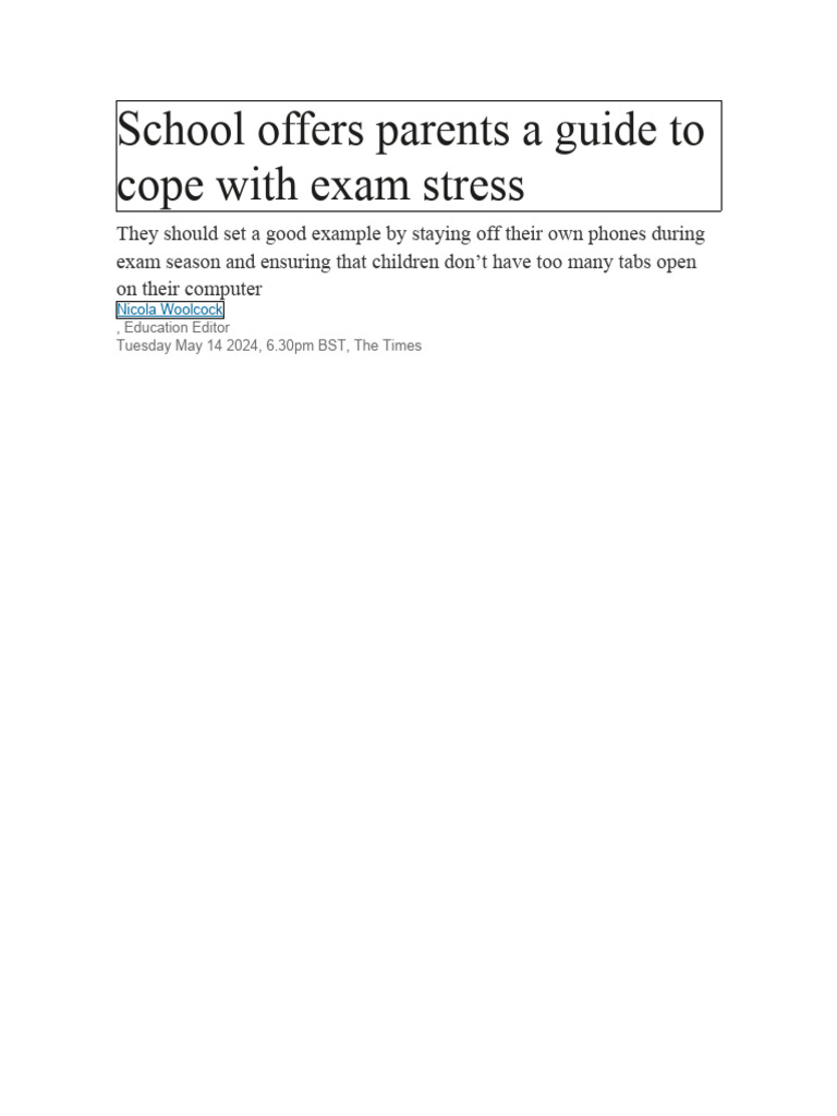 Parent Guide to Managing Exam Stress | PDF | Learning | Attention
