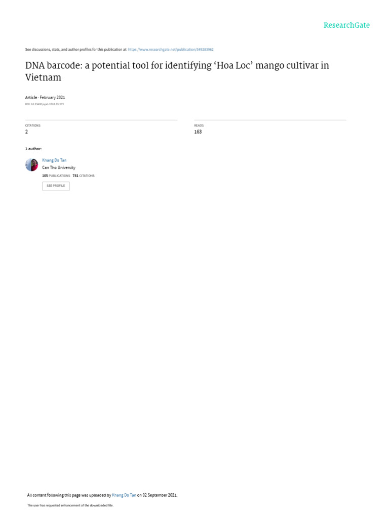 DNA Barcoding for Hoa Loc Mango ID | PDF | Dna Sequencing | Polymerase ...