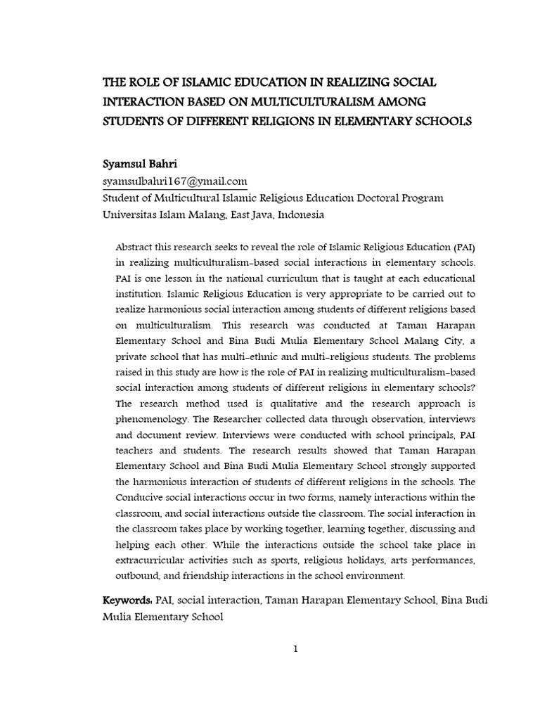 Islamic Education's Role in Multiculturalism | PDF | Schools | Teachers