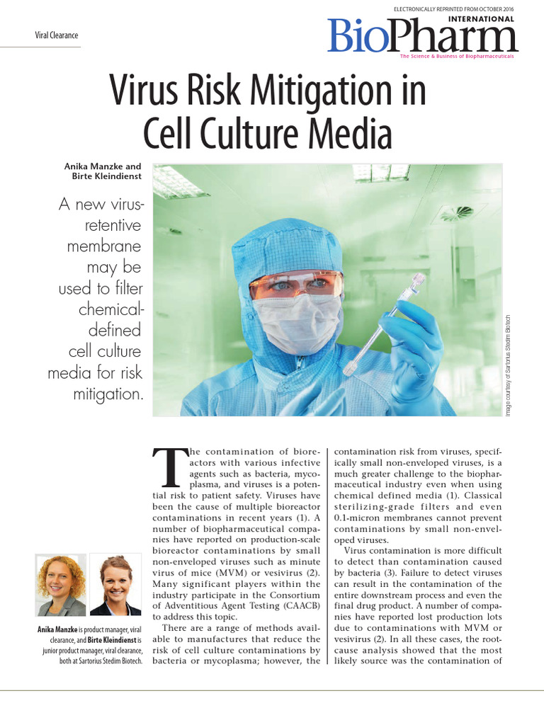 Virus Risk Mitigation Biopharm Oct2016 Data Pdf Filtration Virus