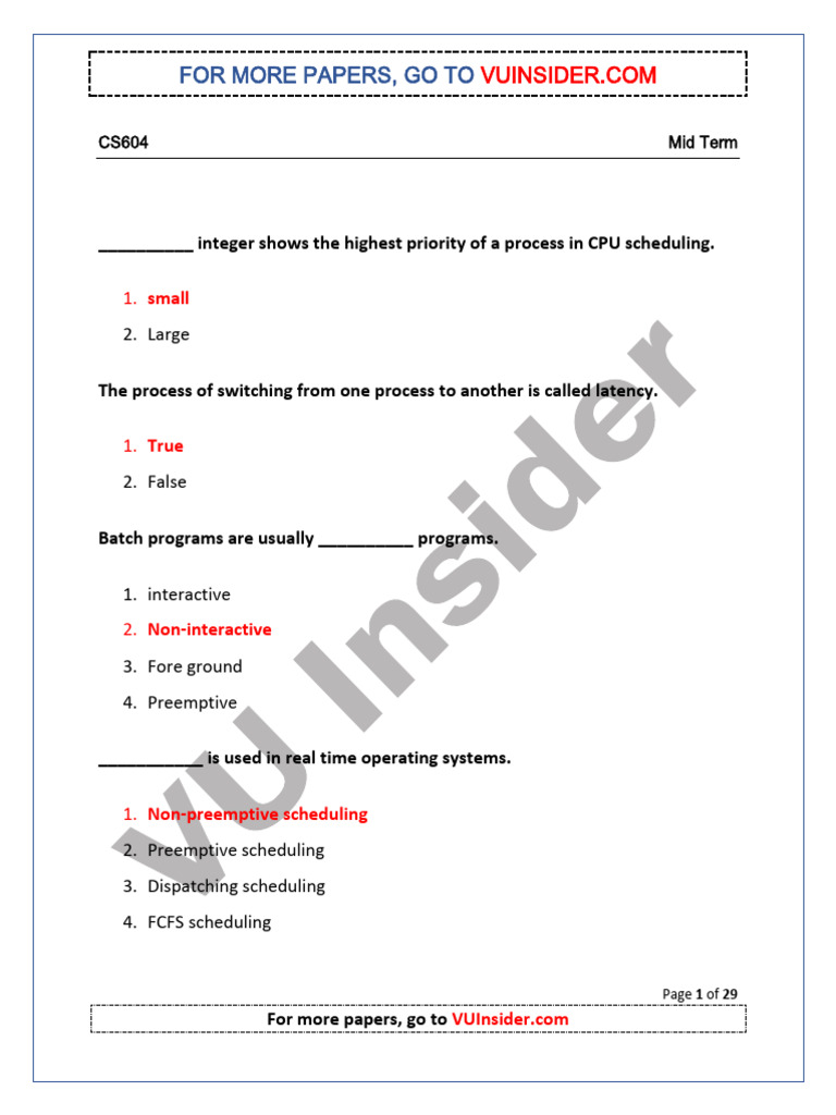CS604 Midterm Exam Preparation Guide | PDF | Scheduling (Computing ...