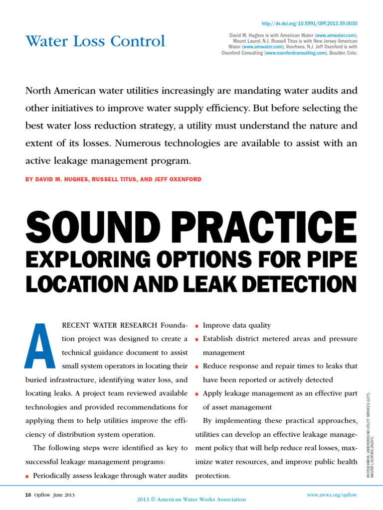 Sound Practice Exploring Options For Pipe Location and Leak Detection