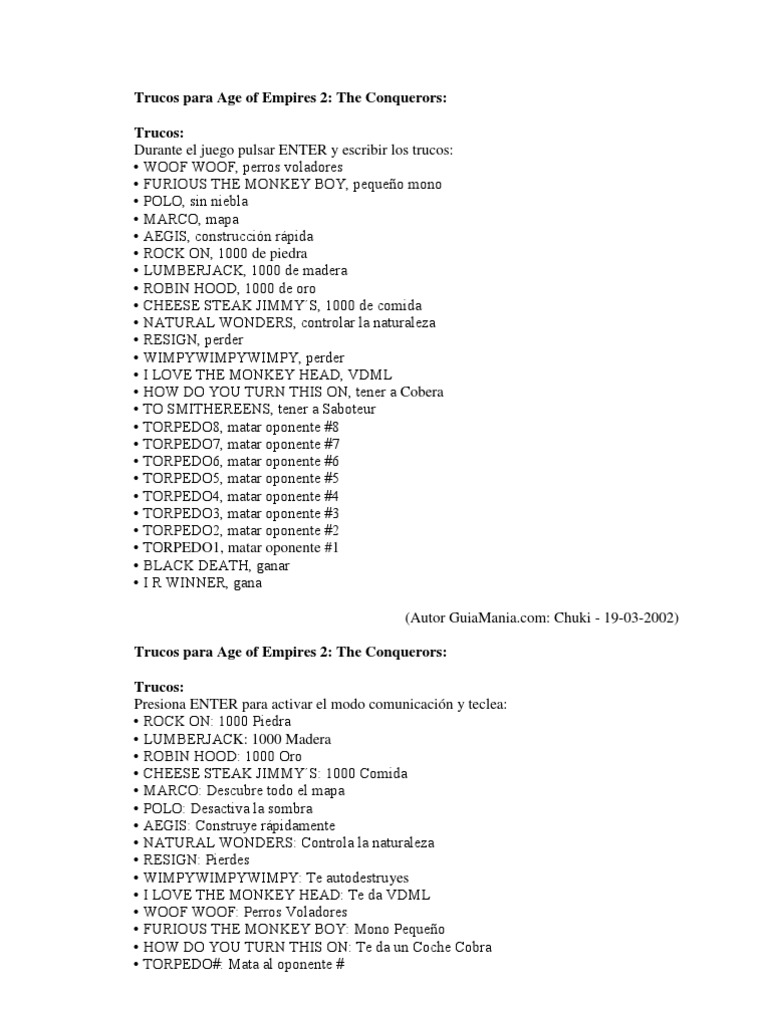 Trucos para Age of Empires 2 Ocio Agitación