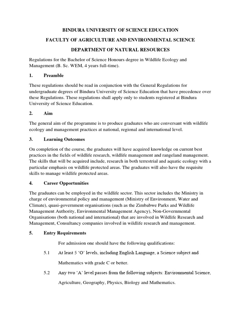 regulations-bsc-honours-in-wildlife-ecology-and-management-download