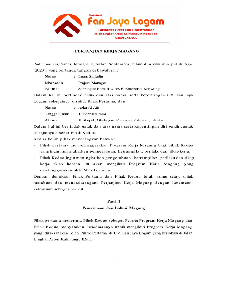 Manfaat perjanjian kerja magang bagi mahasiswa