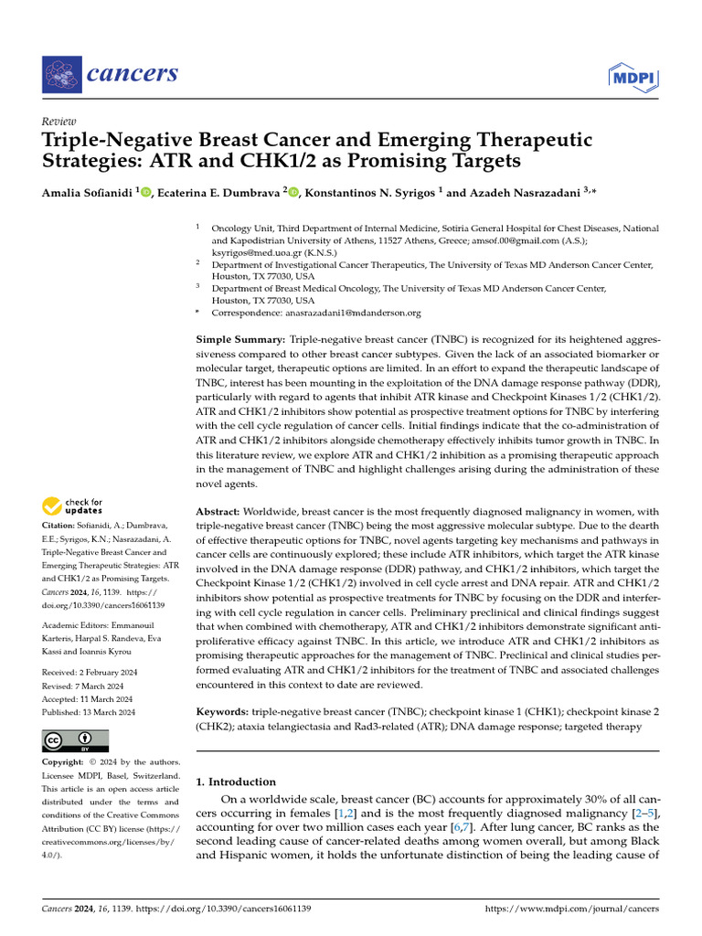Triple-Negative Breast Cancer and Emerging Therapeutic Strategies ATR ...