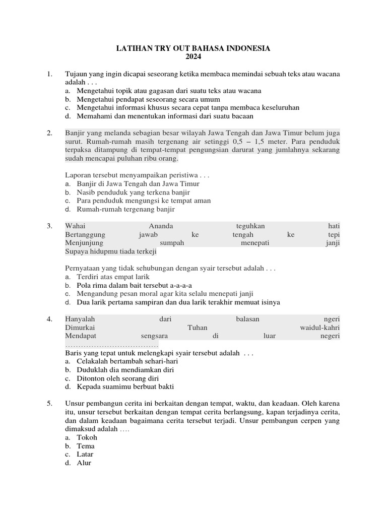Latihan try out bahasa indonesia pdf seni disiplin bahasa