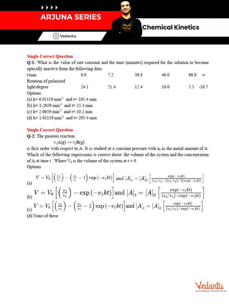 Chemical Kinetics Jee Advanced Practice Questions Pdf Chemical