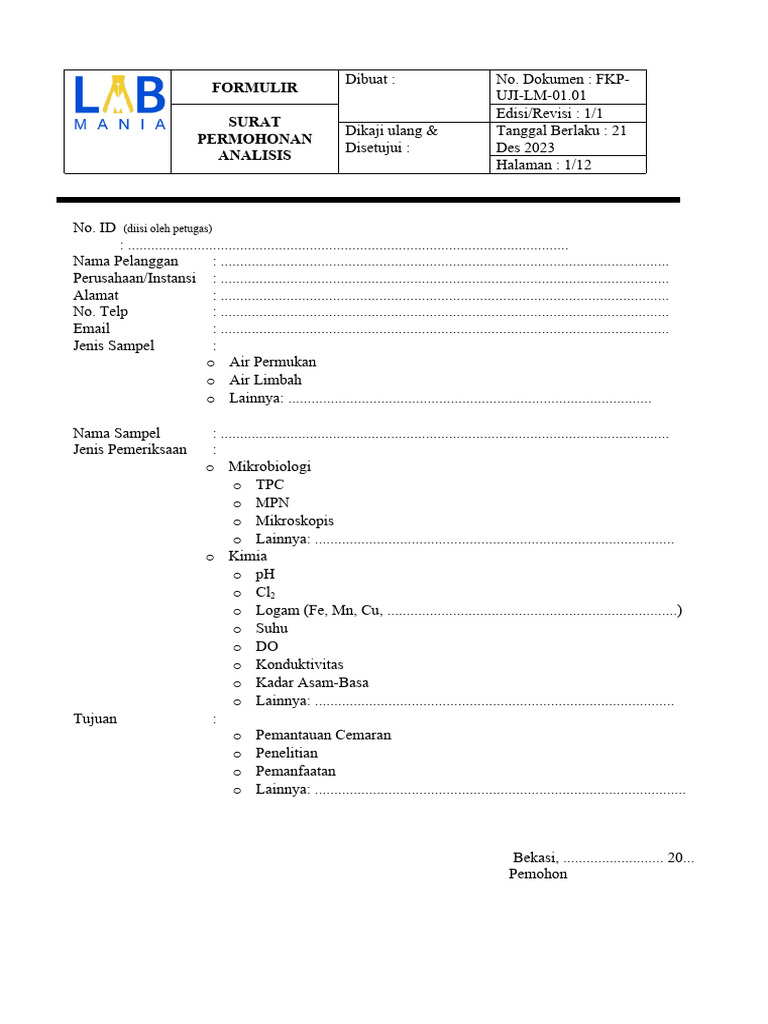 01 Surat Permohonan Analisa Rev2 | PDF
