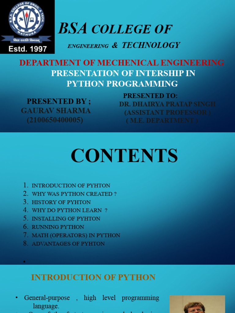Internship in Python.1 | PDF | Python (Programming Language) | Computer ...