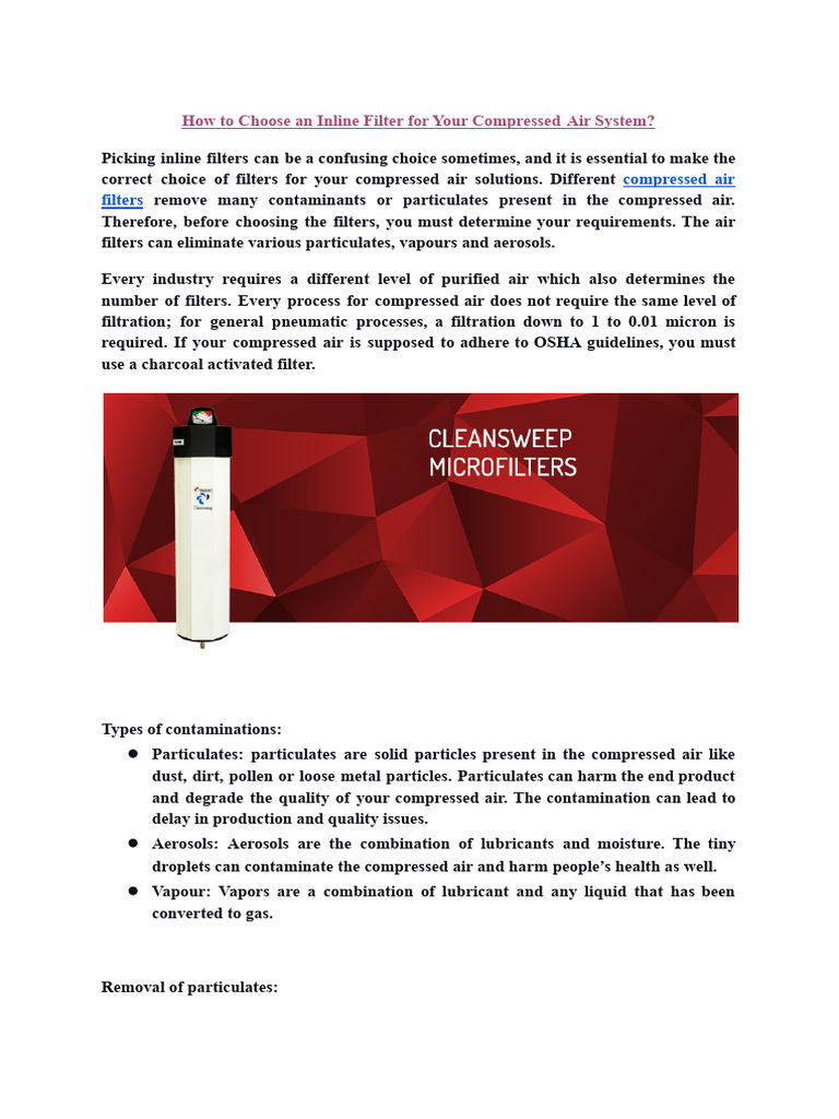 Selecting Inline Filters for Compressed Air | PDF | Filtration ...