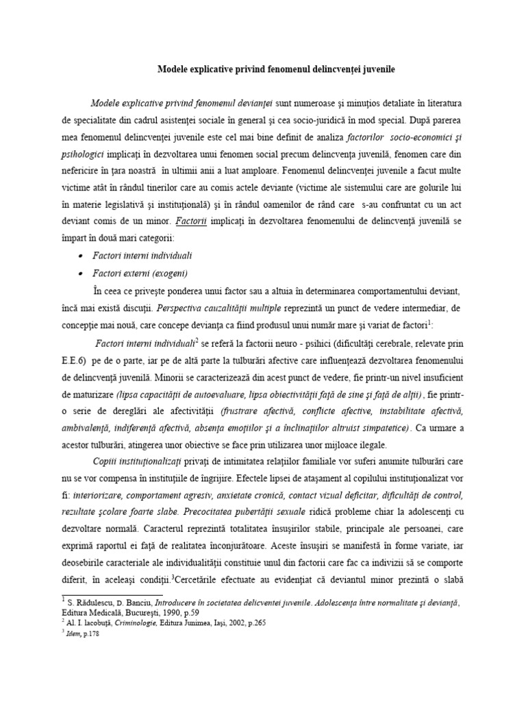 Modele Explicative Privind Fenomenul Delincvenţei Juvenile | PDF
