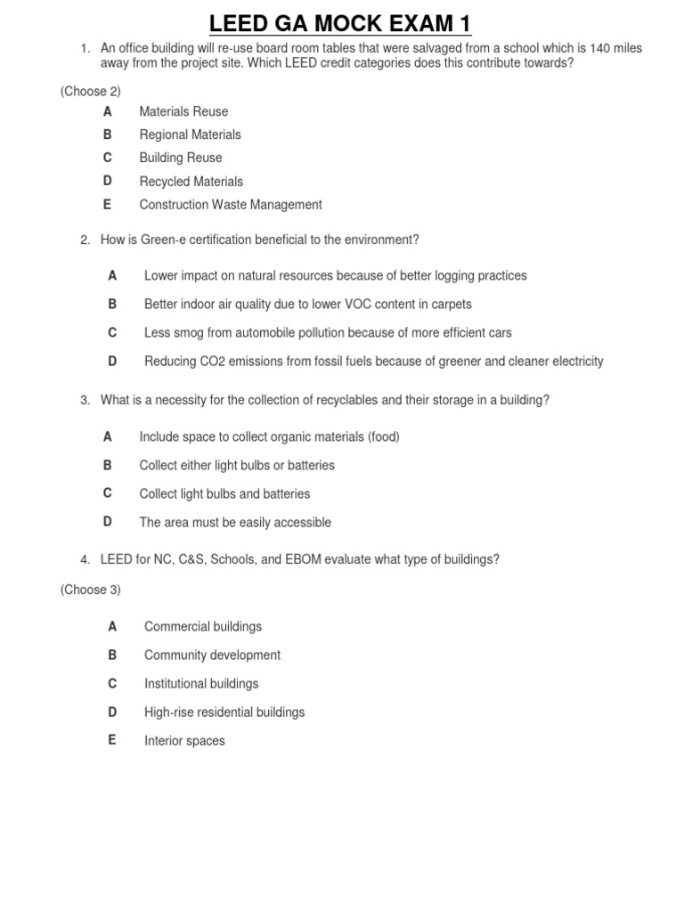 Leed Ga Mock Exam 1 1 | PDF | Art | Technology & Engineering