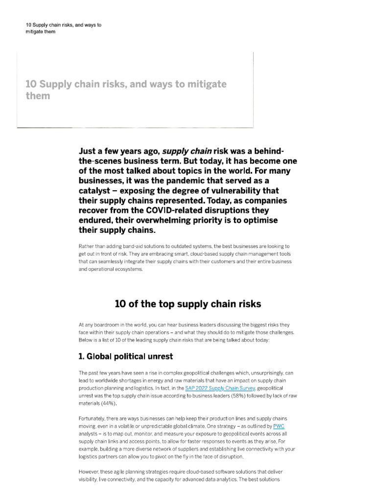 SCM Notes Supply Chain Risks | PDF