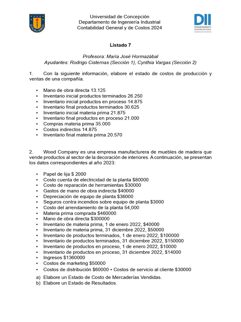 Estado de Costos y Resultados 2024 | PDF | Economias