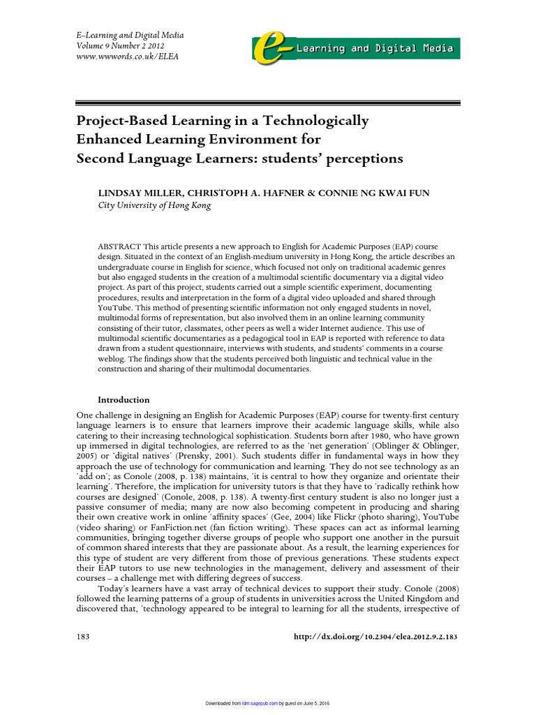 Project-Based Learning in A Technologically Enhanced Learning ...