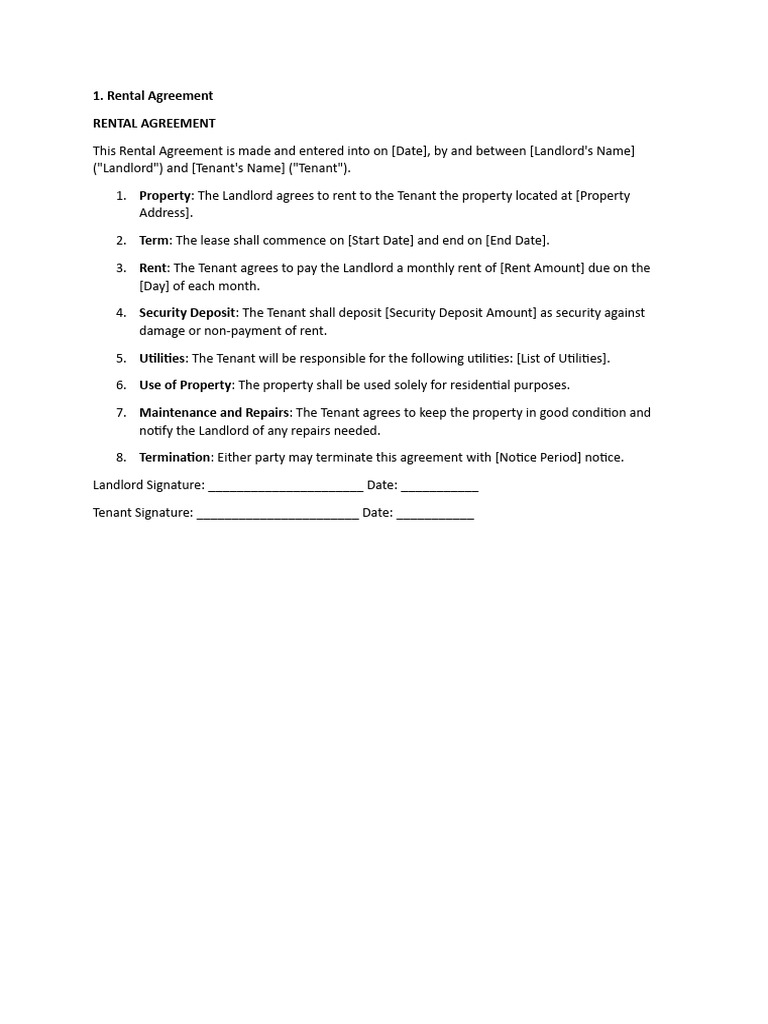 Rental Agreement Template for Tenants | PDF