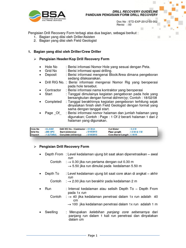Panduan Pengisian Form Drill Recovery | PDF