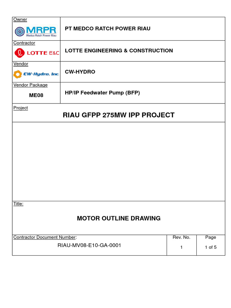 Motor Outline Drawing for Riau GFPP Project | PDF | Washer (Hardware ...