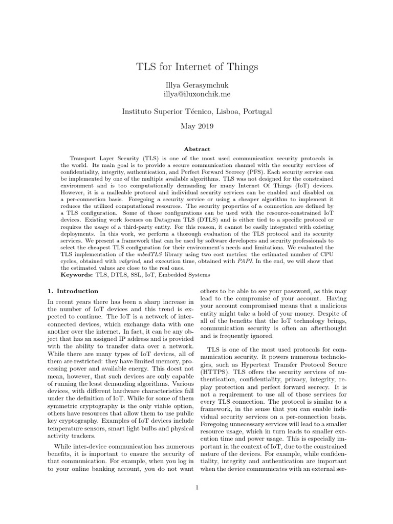 Optimizing TLS for IoT Devices | PDF | Transport Layer Security ...