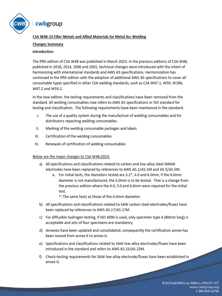 CSA W48-23 Welding Electrode Updates | PDF | Welding | Construction