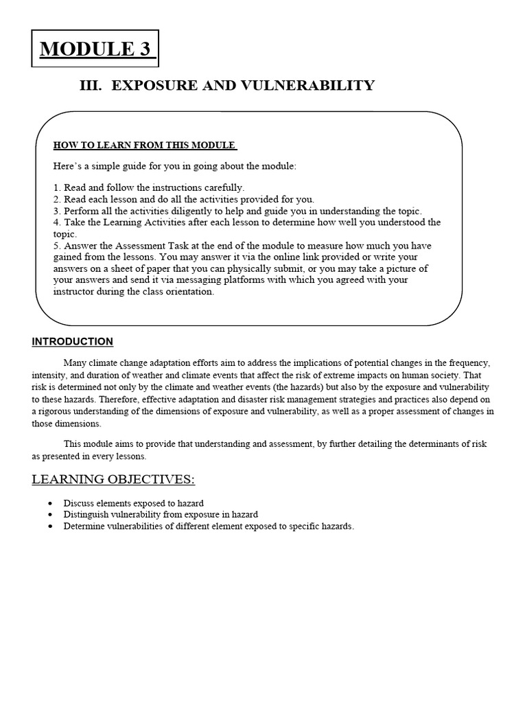 Module Iii Exposure And Vulnerability Lesson 1 Elements Exposed To