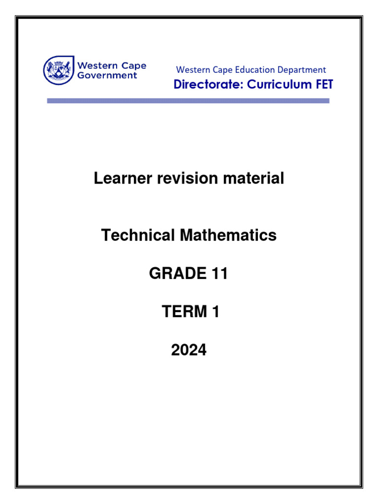 Grade 11 Technical Mathematics Term 1 Guide | PDF | Quadratic Equation ...