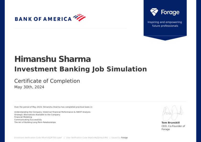 Bank of america forage completion certificate pdf