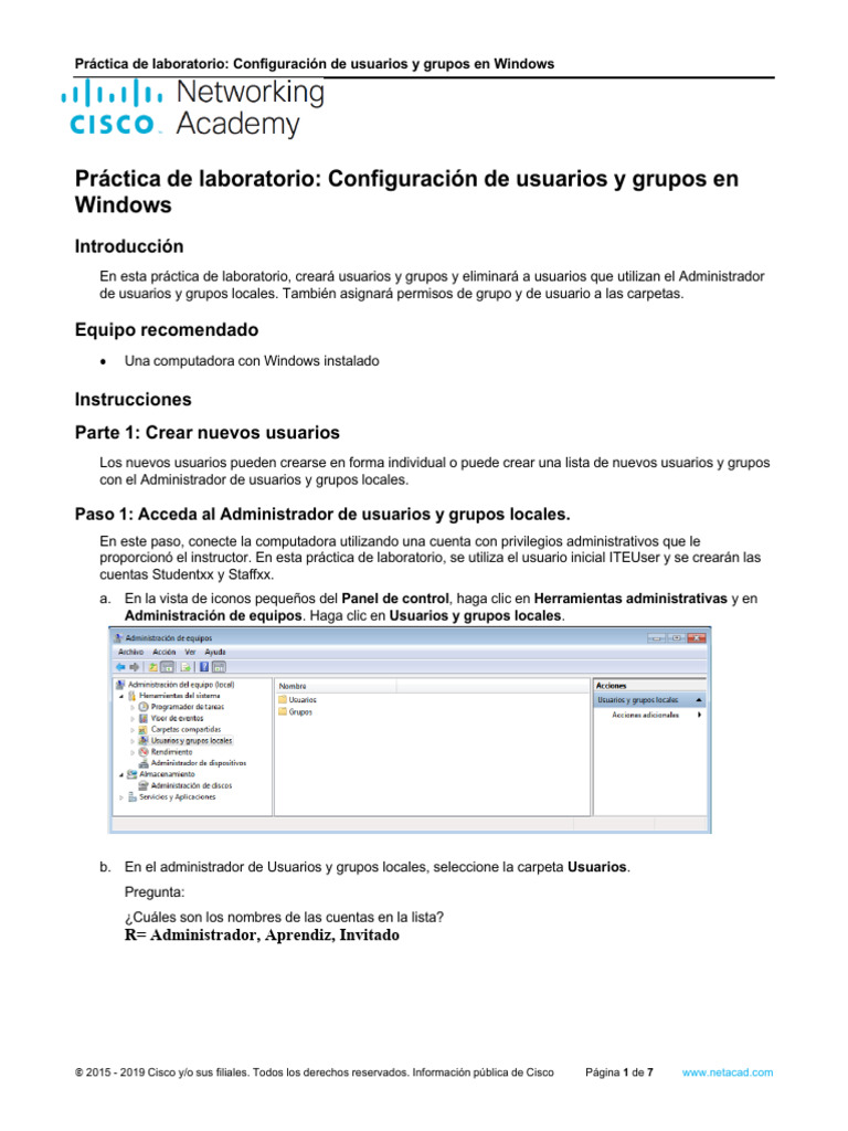 13.3.3.6 Lab - Configure Users and Groups in Windows | PDF | Ventana ...